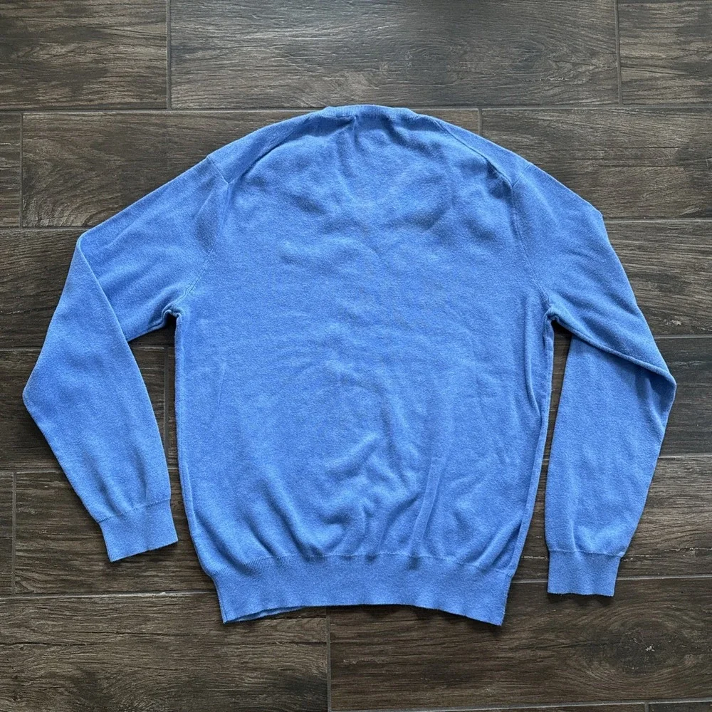 Polo Ralph Lauren Sweater Men Medium Blue V Neck Pima Cotton Lightweight